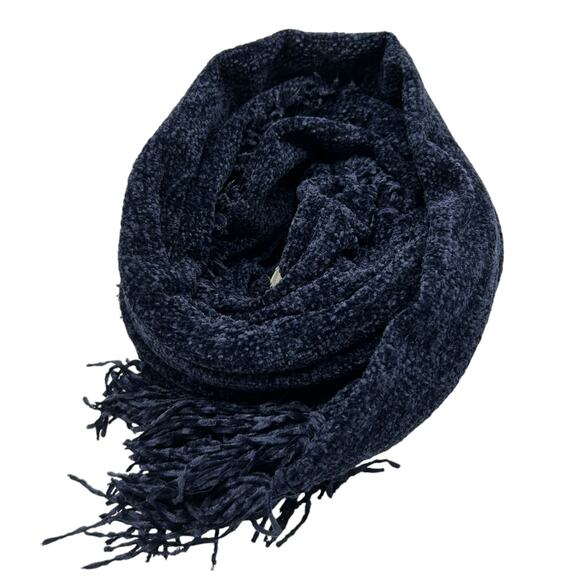 NEW Style & Co Navy blue chenille Scarf Fringe Trim Soft Cozy Dark Oblong Dark - Picture 4 of 13